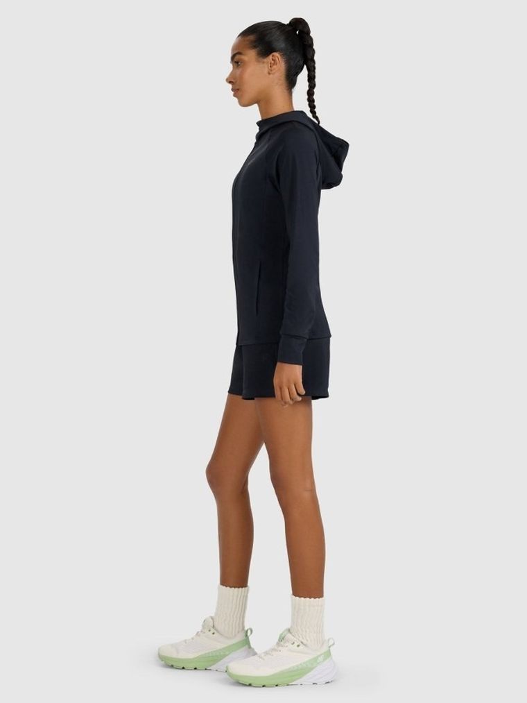 Bluza damska z kapturem, rozpinana, czarna, 4F