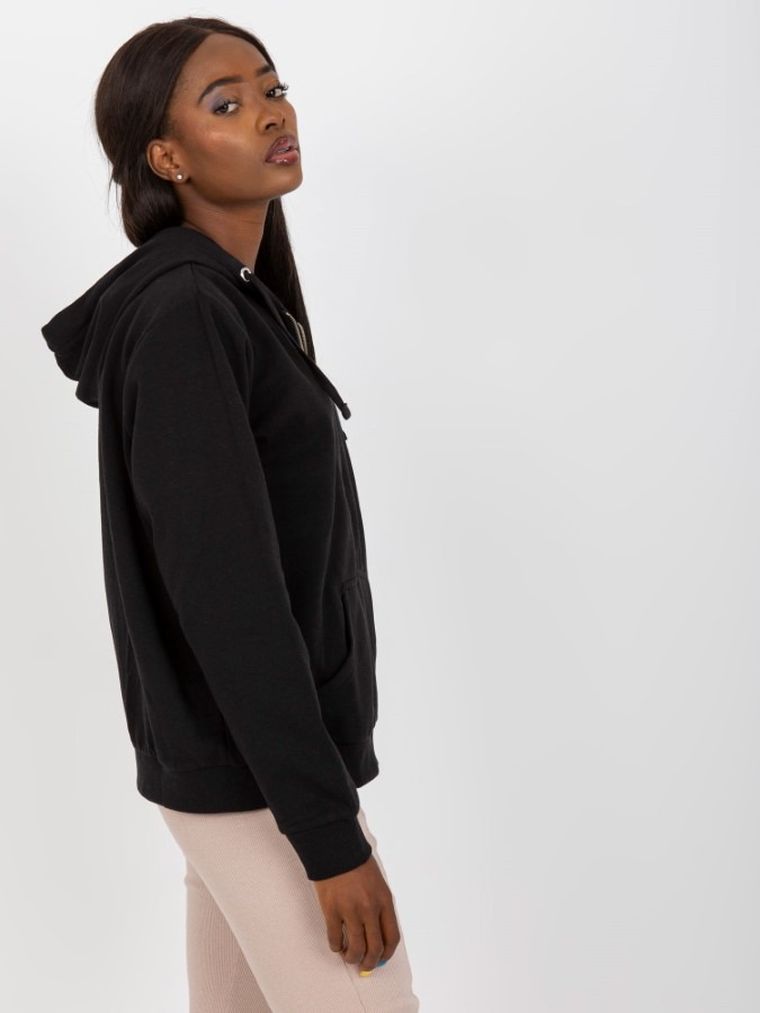 Bluza damska z kapturem, rozpinana, czarna, Basic Feel Good