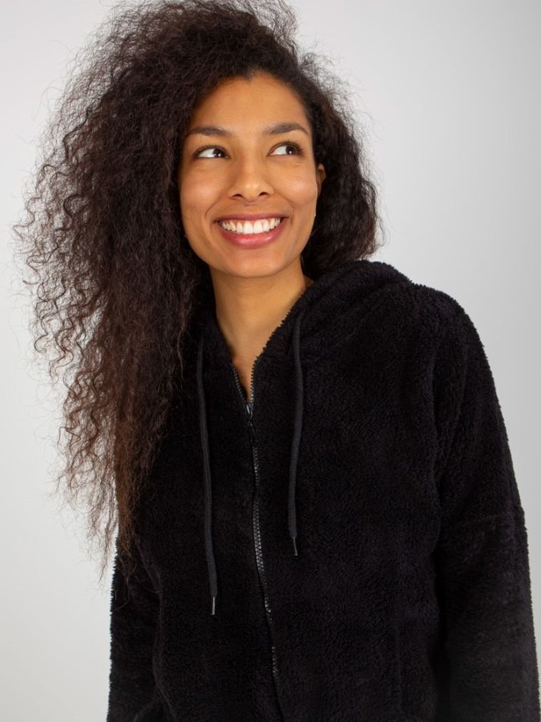 Bluza damska z kapturem, rozpinana, czarna, Rue Paris