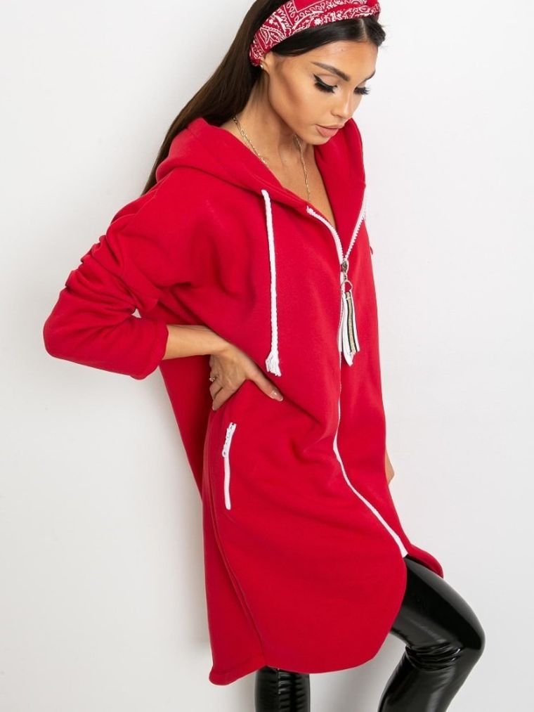 Bluza damska z kapturem, rozpinana, czerwona, Relevance
