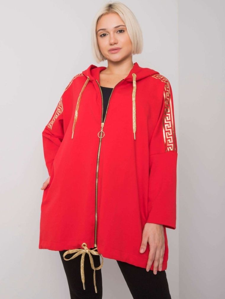 Bluza damska z kapturem, rozpinana, czerwona, Relevance