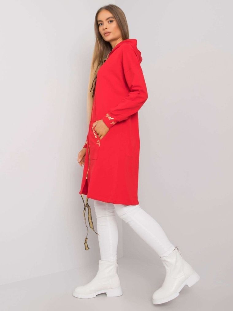 Bluza damska z kapturem, rozpinana, czerwona, Relevance