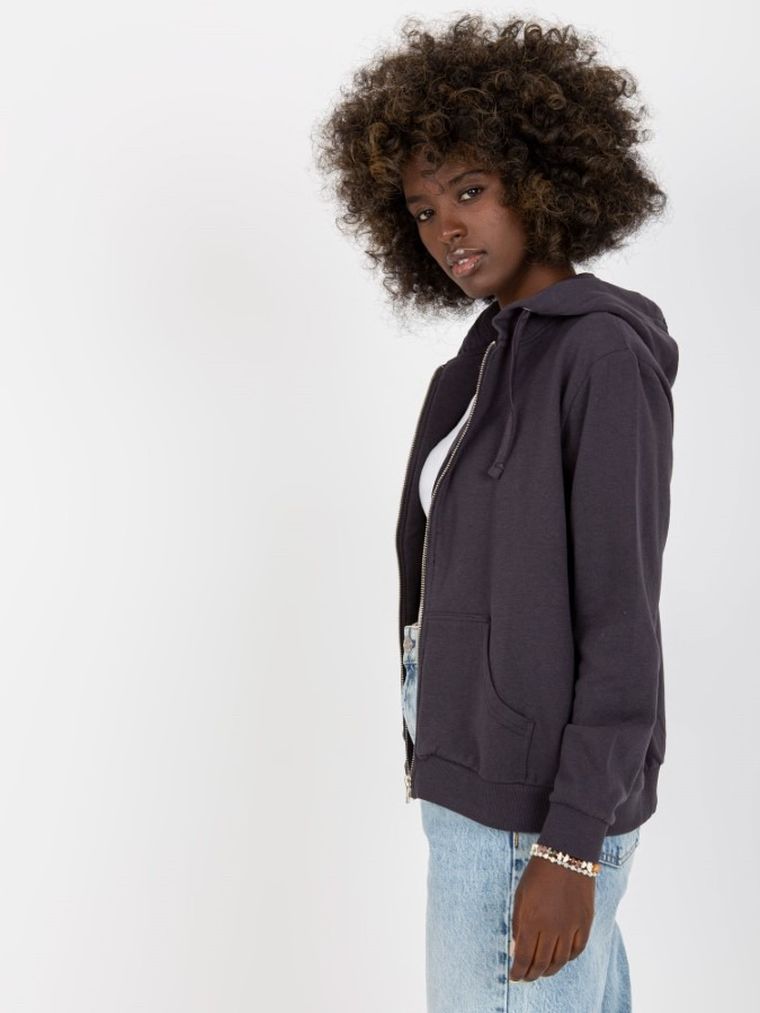 Bluza damska z kapturem, rozpinana, grafitowa, Basic Feel Good
