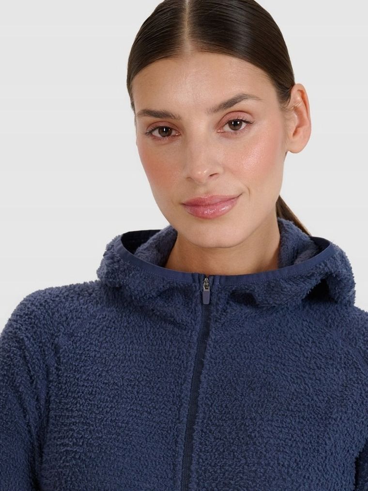 Bluza damska z kapturem, rozpinana, granatowa, Primaloft Active, 4F