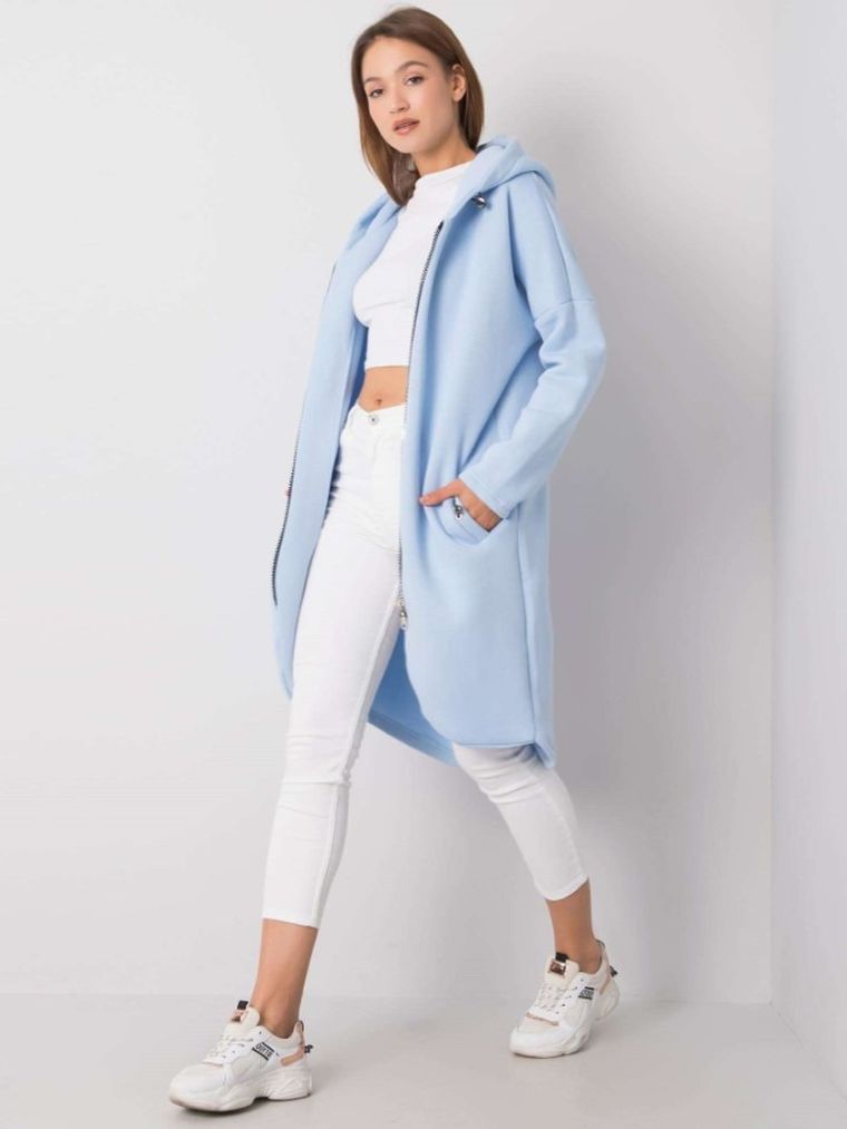 Bluza damska z kapturem, rozpinana, jasnoniebieska, Rue Paris