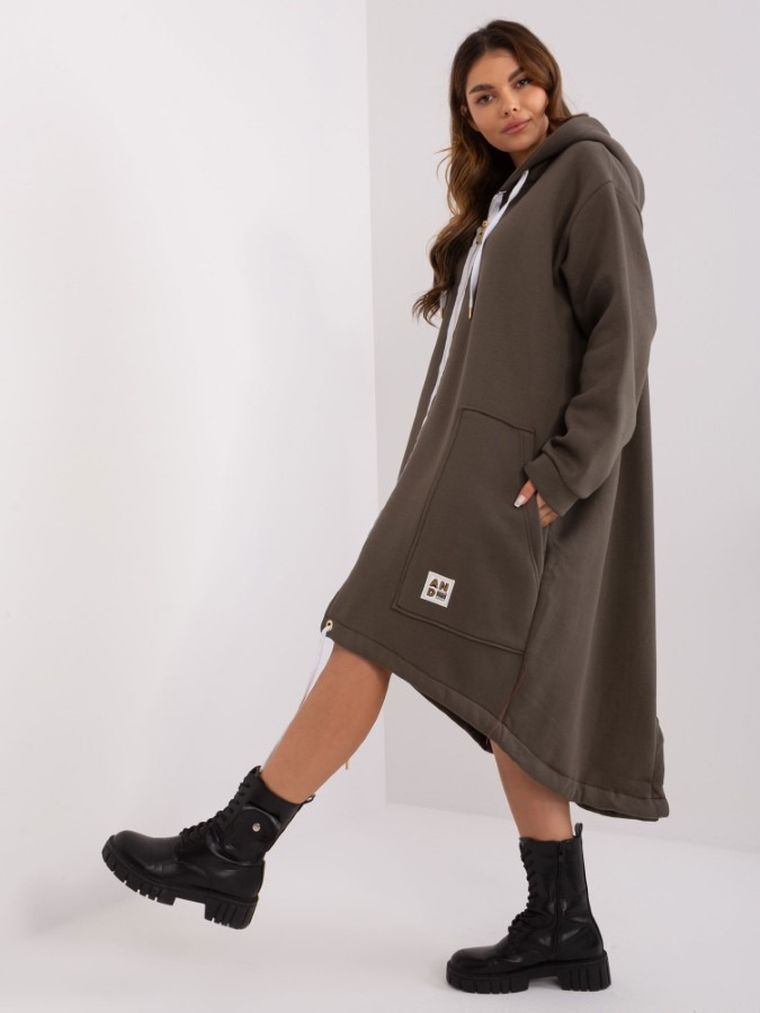 Bluza damska z kapturem, rozpinana, khaki, La Rosa