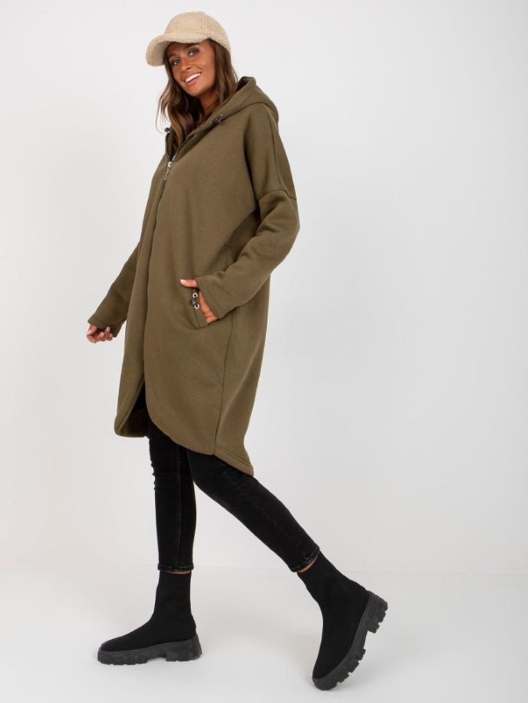 Bluza damska z kapturem, rozpinana, khaki, Rue Paris