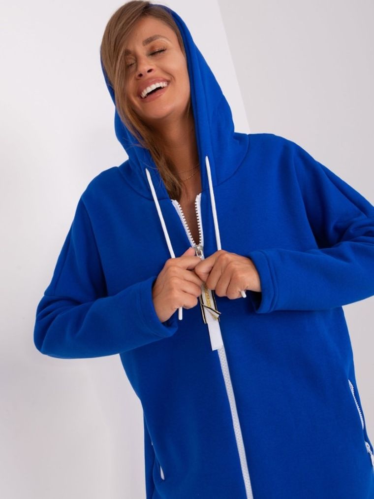 Bluza damska z kapturem, rozpinana, niebieska, Relevance