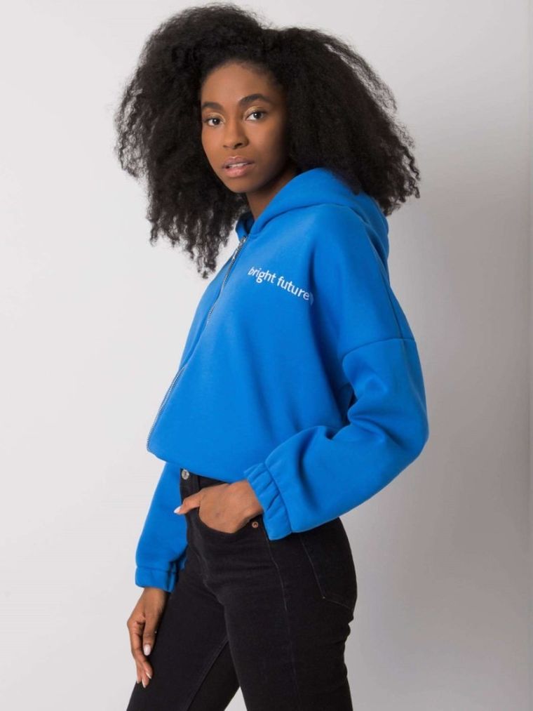 Bluza damska z kapturem, rozpinana, niebieska, Rue Paris