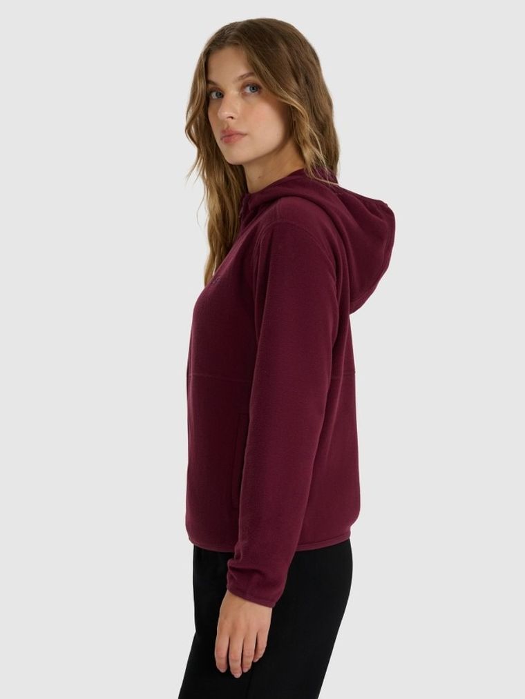 Bluza damska z kapturem, rozpinana, polarowa, bordowa, 4F