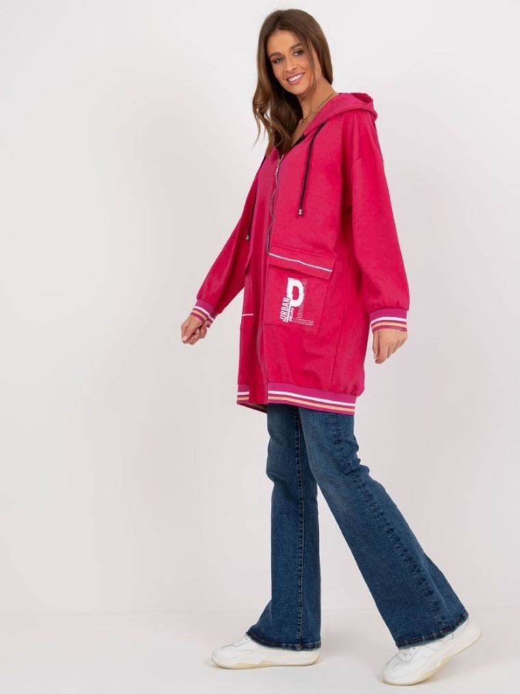 Bluza damska z kapturem, rozpinana, różowa, Relevance
