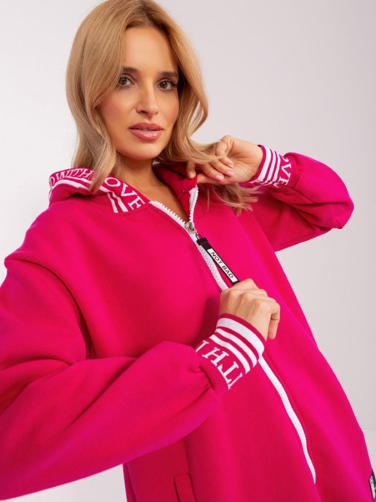 Bluza damska z kapturem, rozpinana, różowa, Relevance