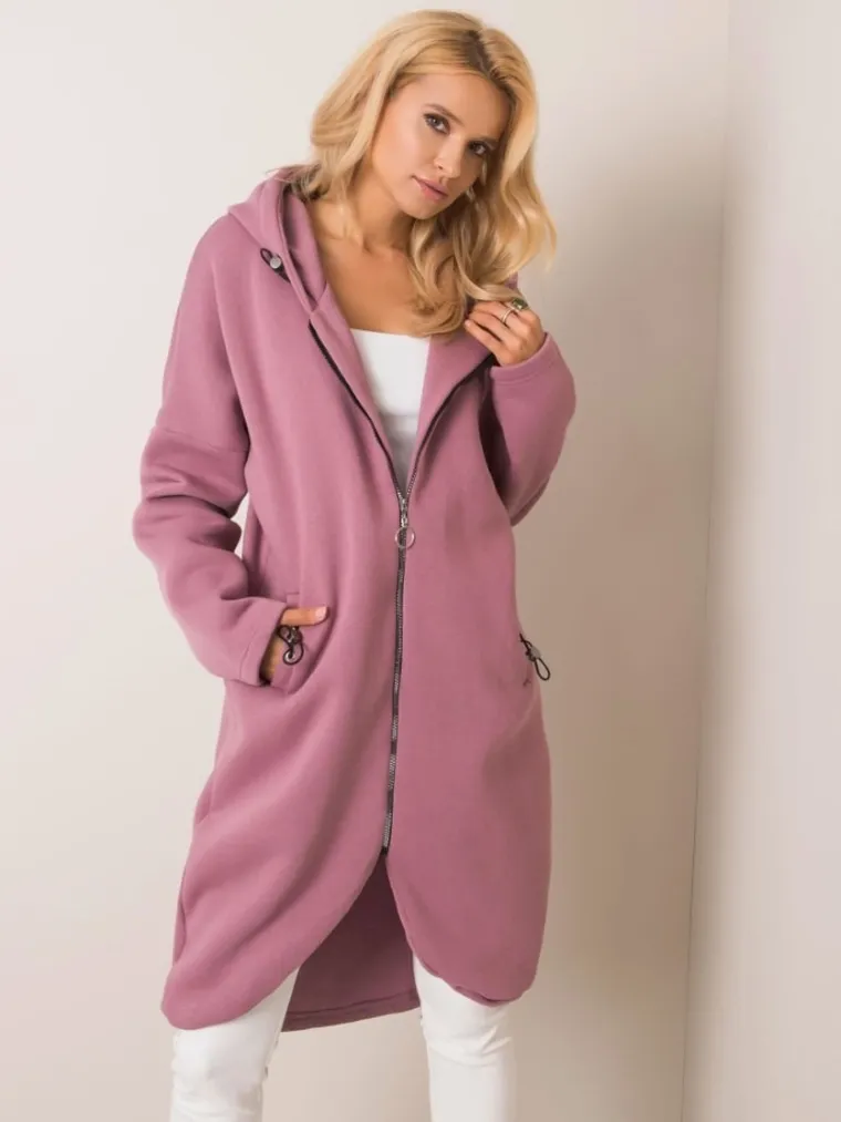Bluza damska z kapturem, rozpinana, różowa, Rue Paris
