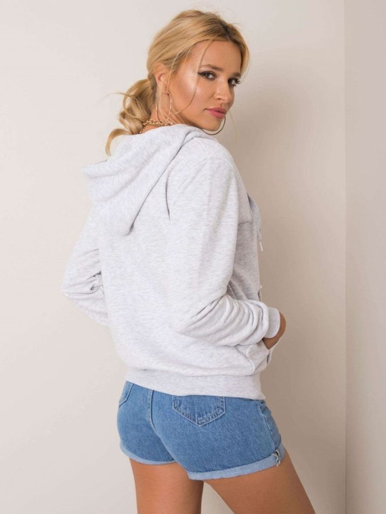 Bluza damska z kapturem, rozpinana, szara, Basic Feel Good