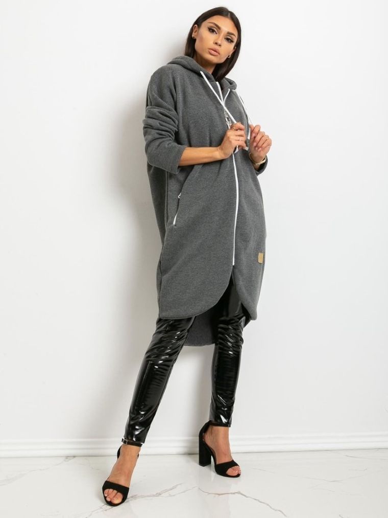 Bluza damska z kapturem, rozpinana, szara, Relevance