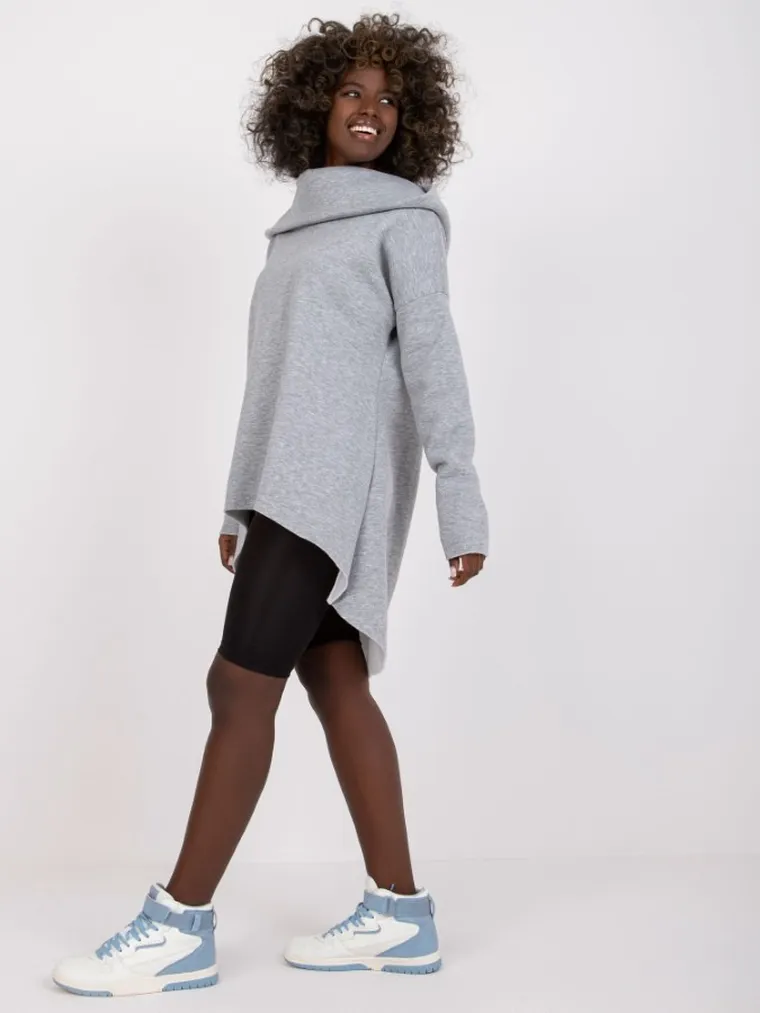 Bluza damska z kapturem, szara, Ex Moda