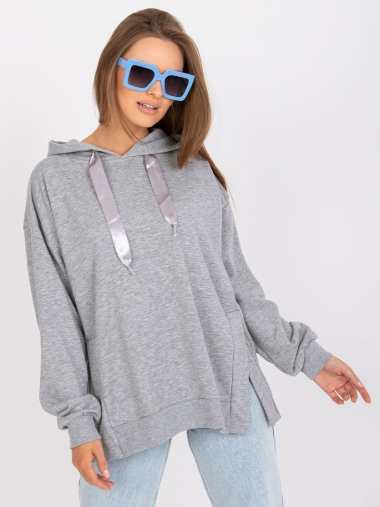 Bluza damska z kapturem, szara, Ex Moda