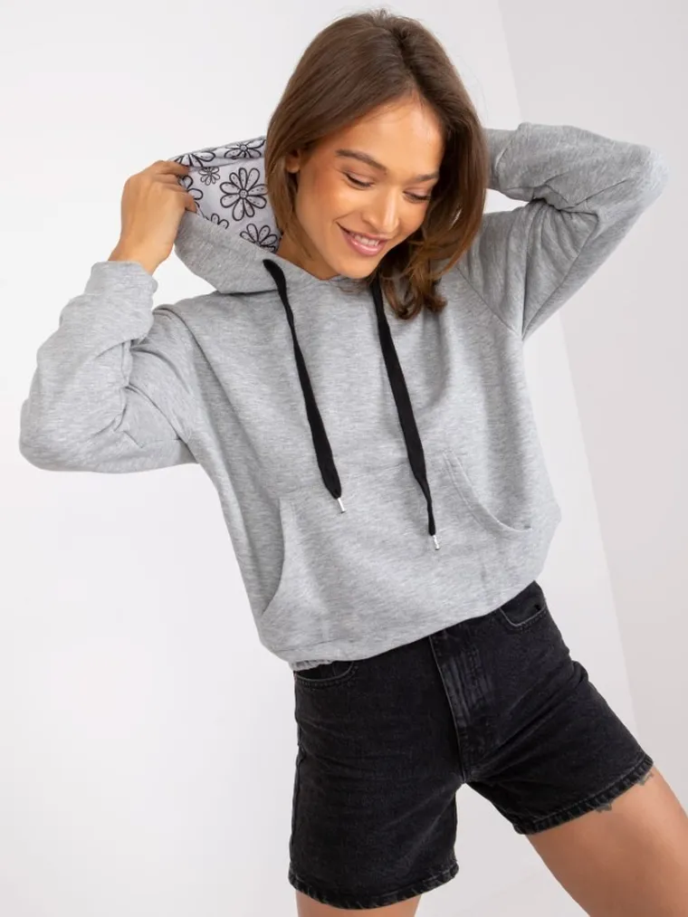 Bluza damska z kapturem, szara, Ex Moda