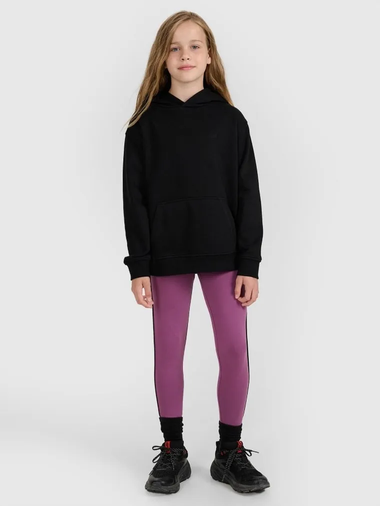 Bluza dziewczęca z kapturem, czarna, 4F
