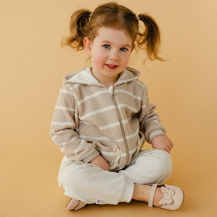 Bluza dziewczęca z kapturem, rozpinana, ecru, Eevi