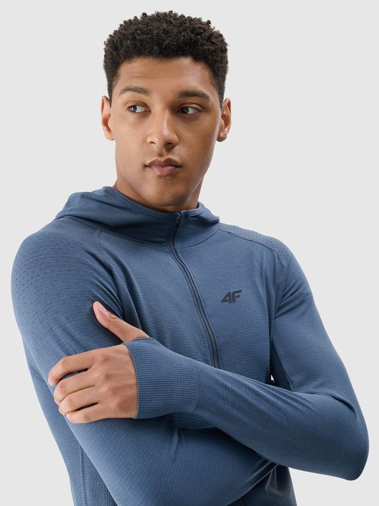 Bluza męska z kapturem, rozpinana, niebieska, 4F
