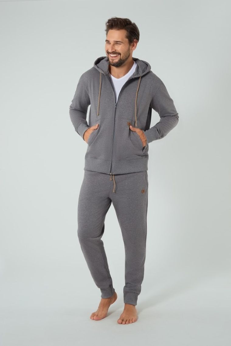 Bluza męska z kapturem, rozpinana, plus size, szara, Darwin, Italian Fashion