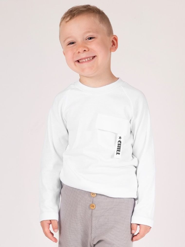 Bluzka chłopięca z długim rękawem, biała, Nicol