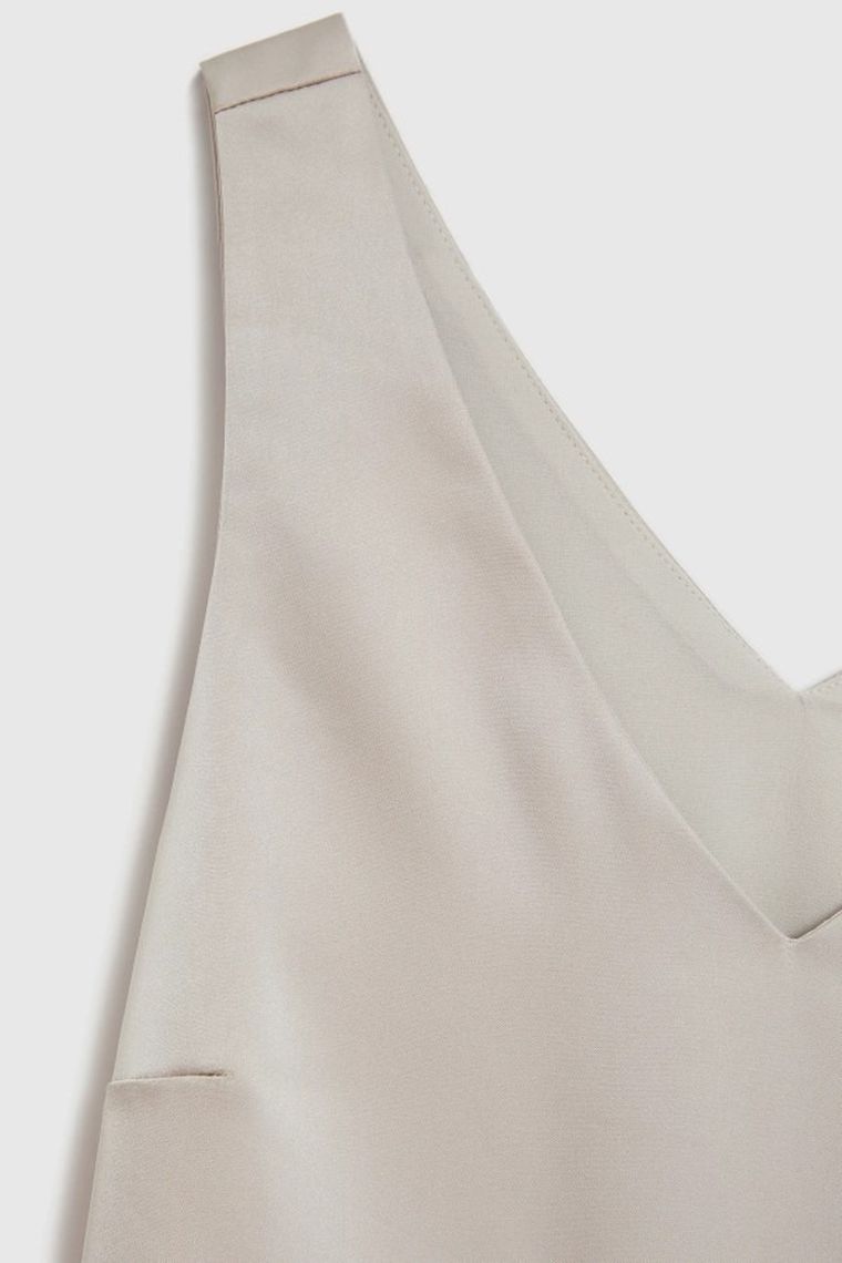 Bluzka damska bez rękawów, beżowa, Moodo