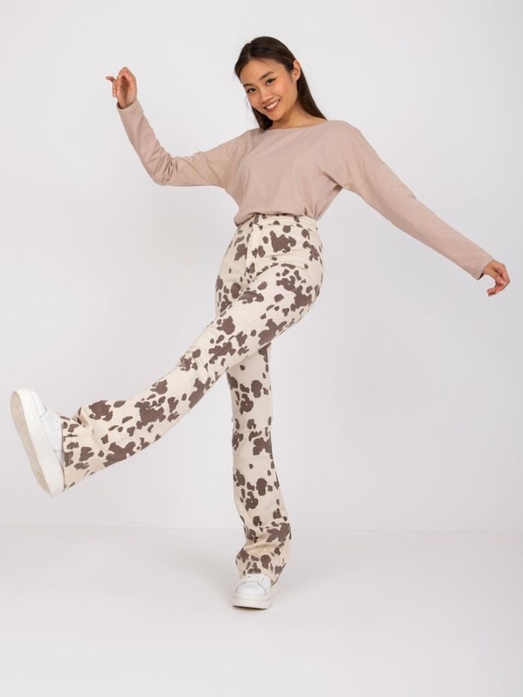 Bluzka damska z długim rękawem, beżowa, Basic Feel Good