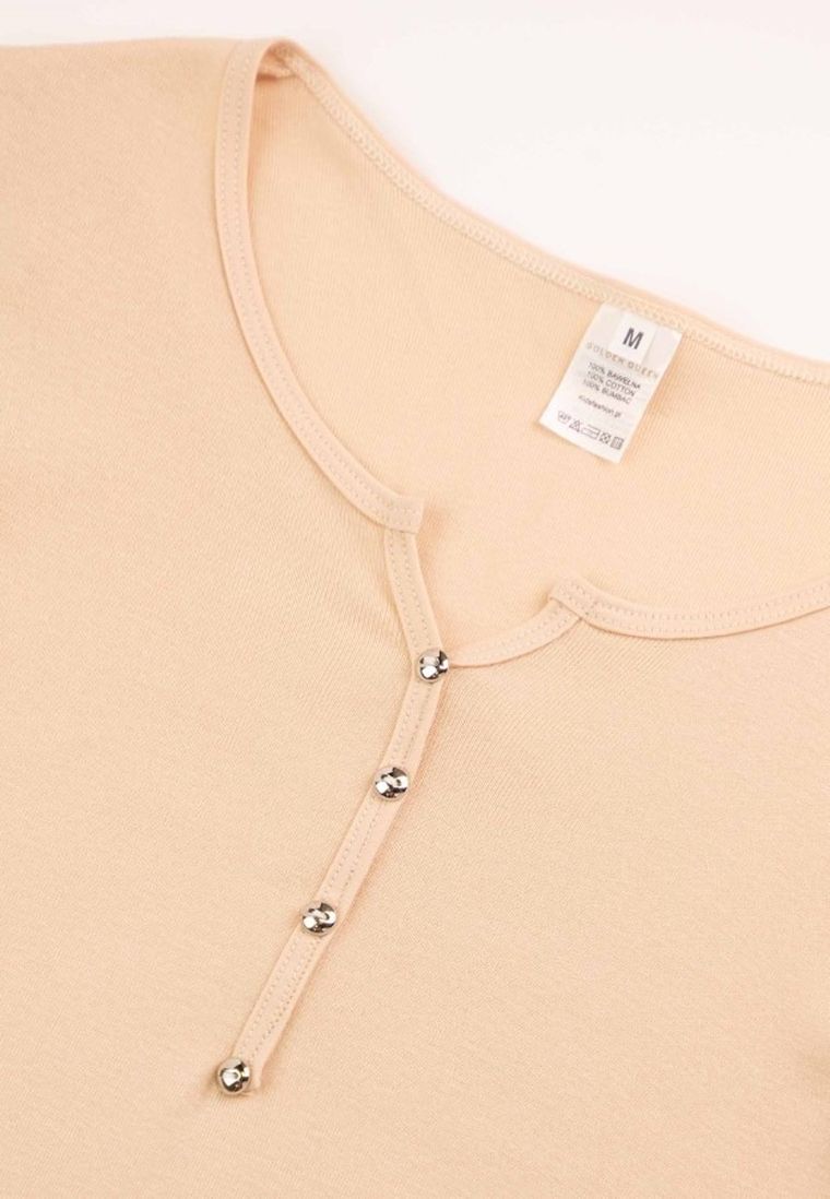 Bluzka damska z długim rękawem, beżowa, Golden Queen