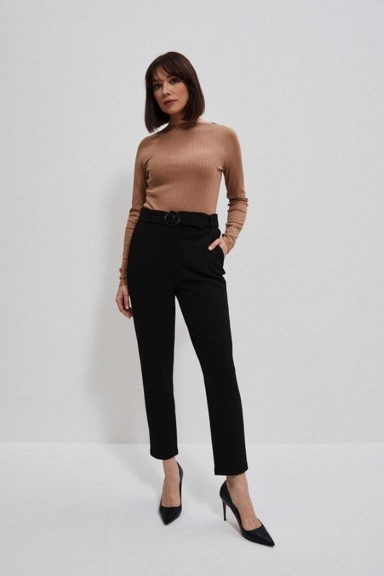 Bluzka damska z długim rękawem, beżowa, Moodo