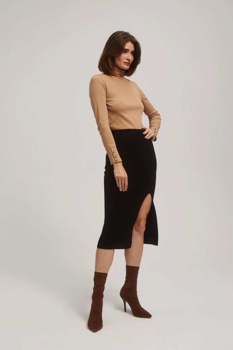 Bluzka damska z długim rękawem, beżowa, Moodo