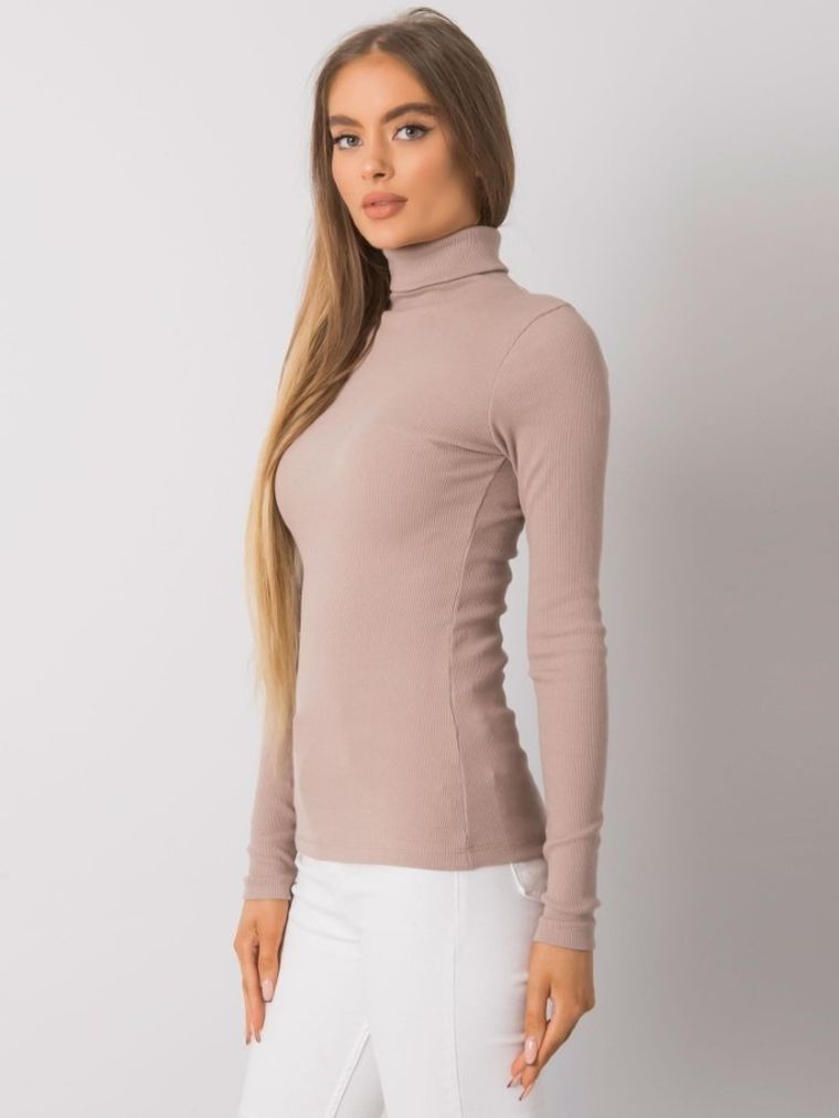 Bluzka damska z długim rękawem, beżowa, Rue Paris