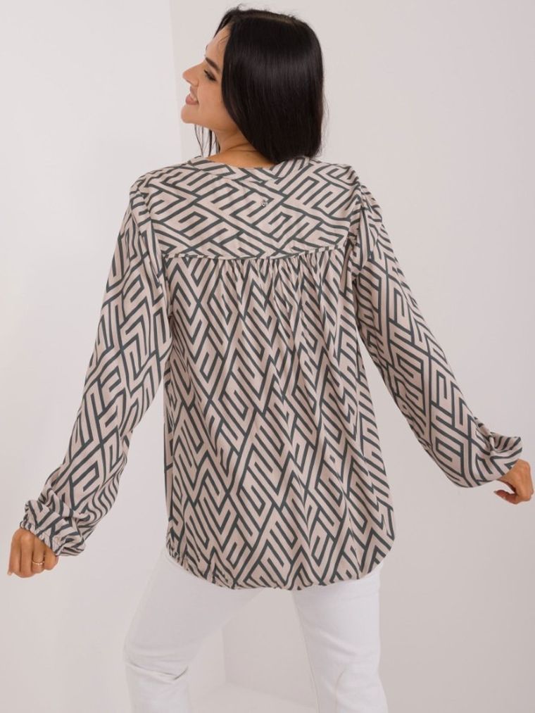 Bluzka damska z długim rękawem, beżowa, Sublevel