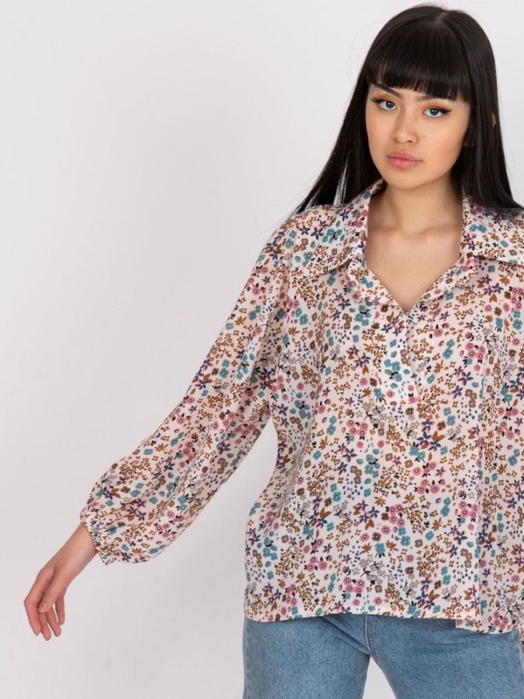 Bluzka damska z długim rękawem, beżowa, Zuluna