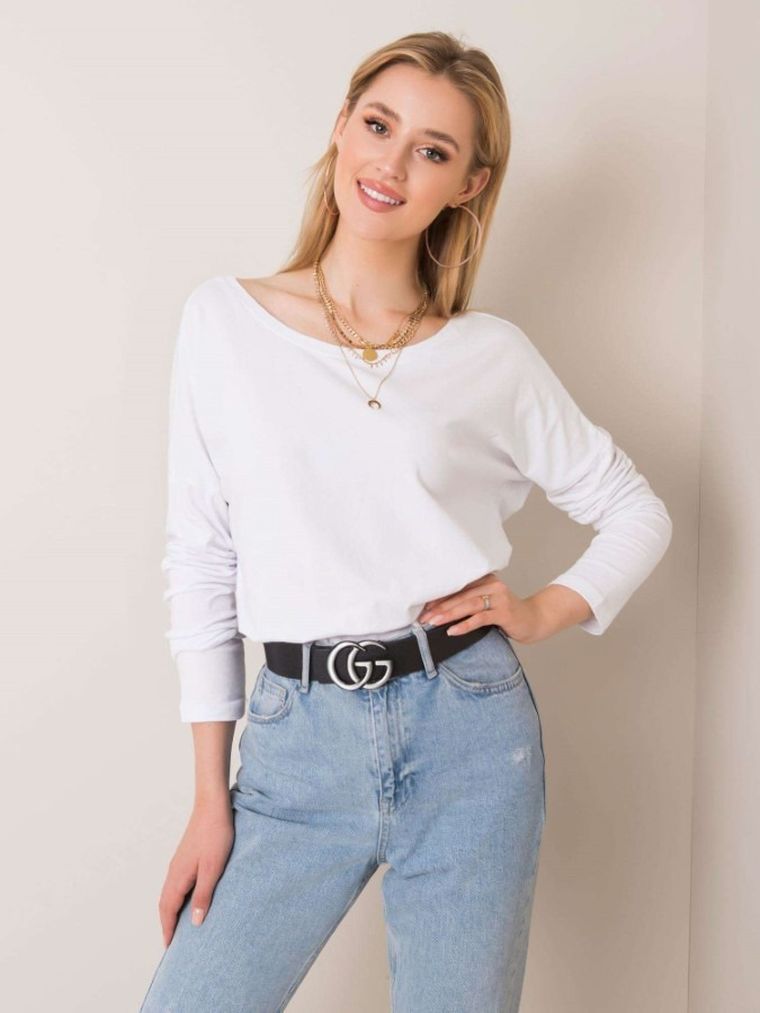 Bluzka damska z długim rękawem, biała, Basic Feel Good
