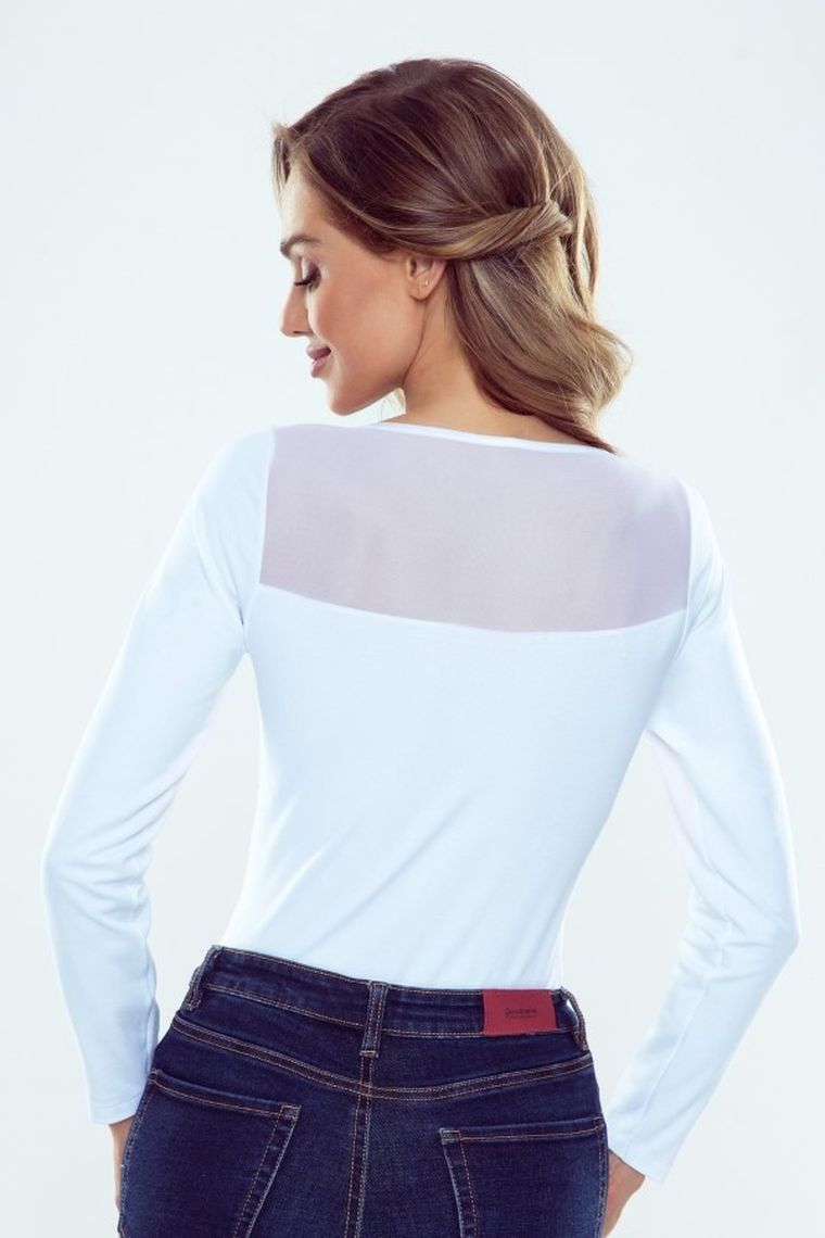 Bluzka damska z długim rękawem, biała, Heidi, Eldar