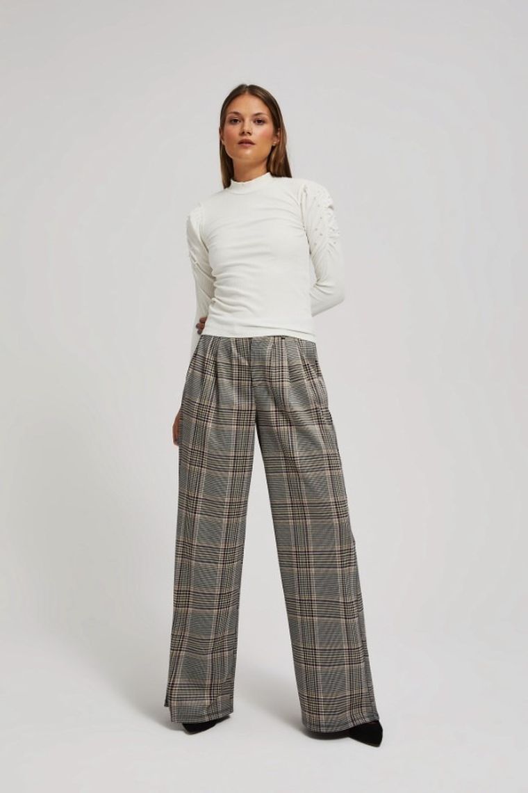 Bluzka damska z długim rękawem, biała, Moodo