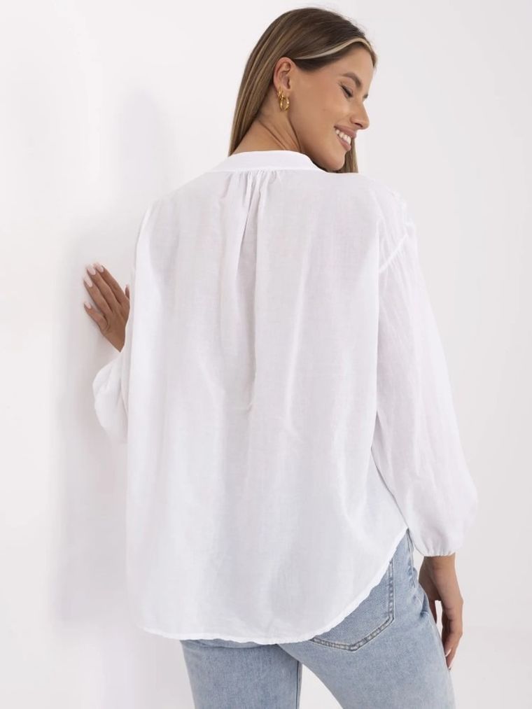 Bluzka damska z długim rękawem, biała, Och Bella