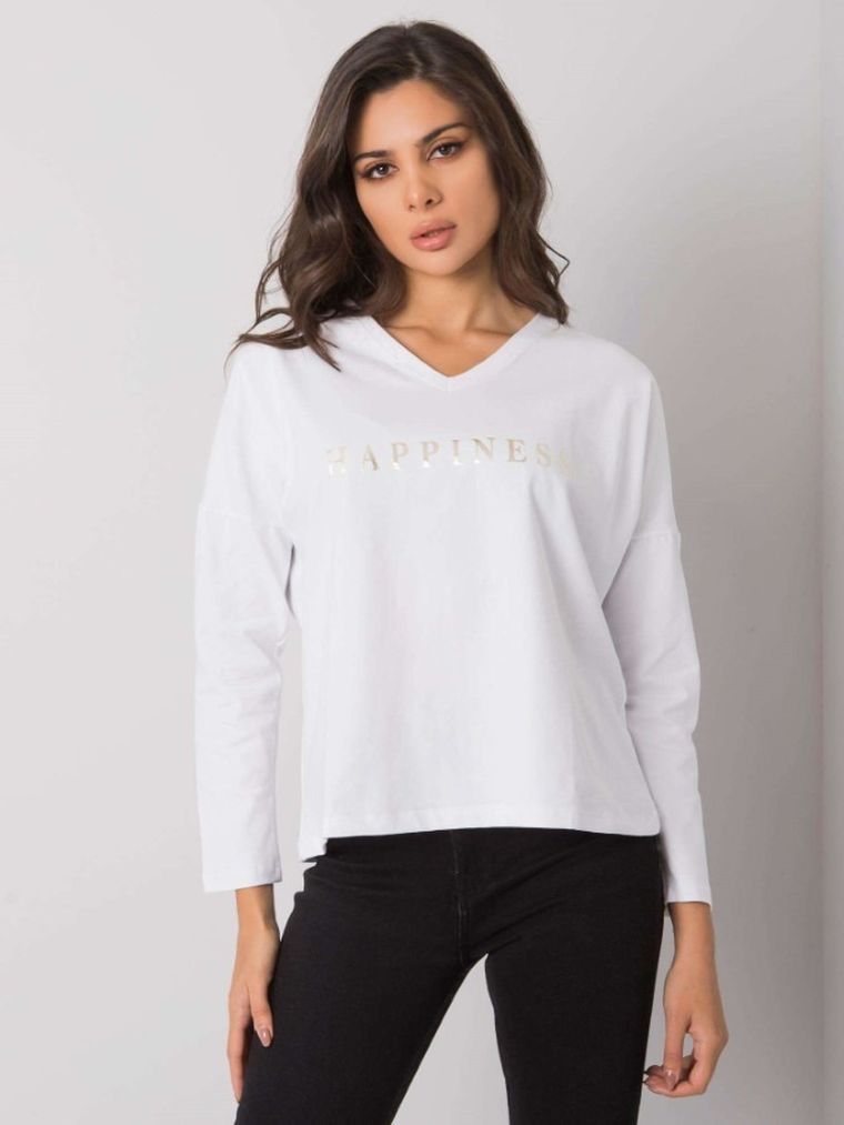 Bluzka damska z długim rękawem, biała, Rue Paris