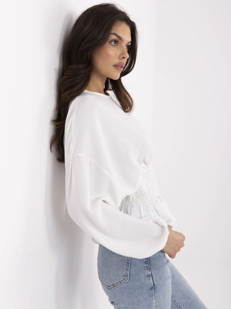 Bluzka damska z długim rękawem, biała, Sublevel