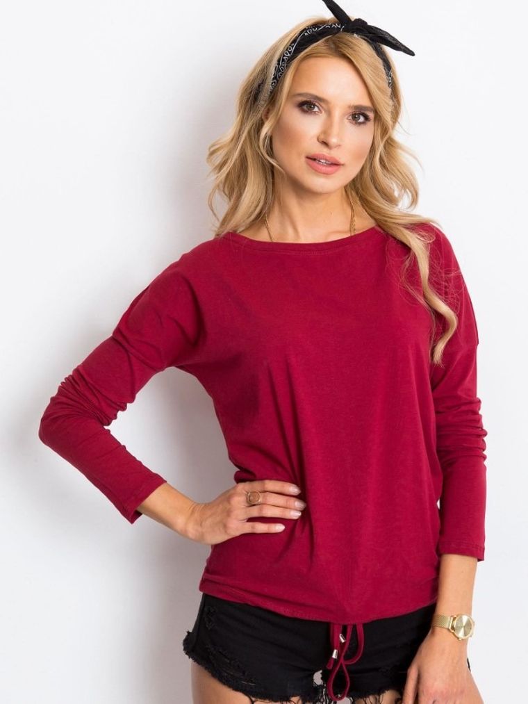 Bluzka damska z długim rękawem, bordowa, Basic Feel Good
