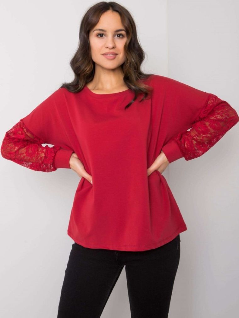 Bluzka damska z długim rękawem, bordowa, Rue Paris