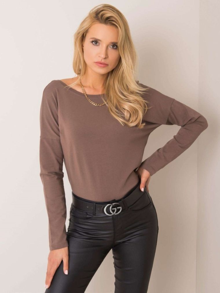 Bluzka damska z długim rękawem, brązowa, Basic Feel Good