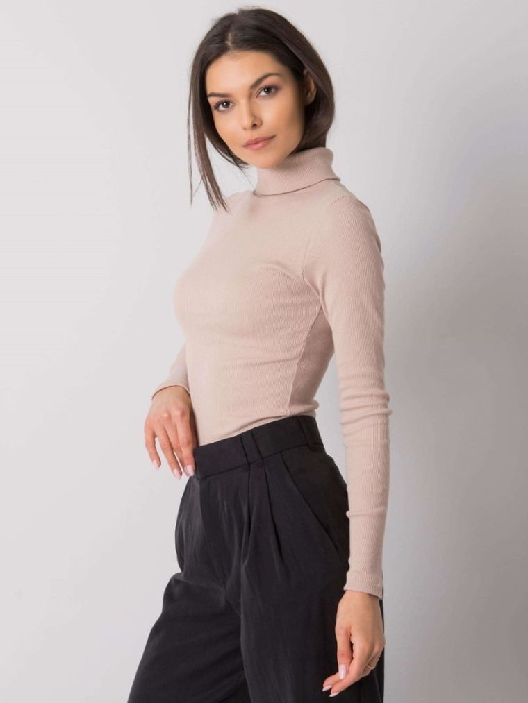 Bluzka damska z długim rękawem, brązowa, Rue Paris