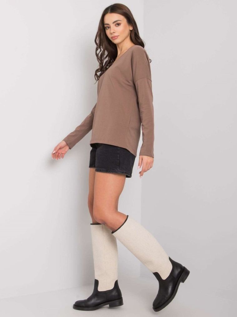 Bluzka damska z długim rękawem, brązowa, Rue Paris