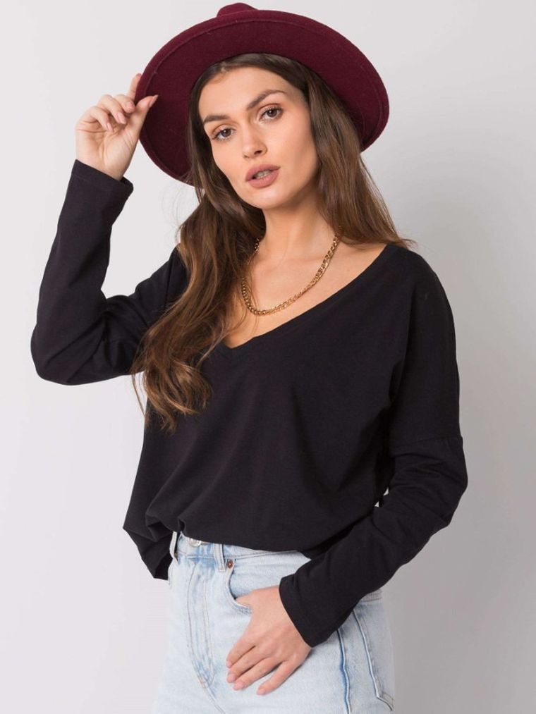 Bluzka damska z długim rękawem, czarna, Basic Feel Good