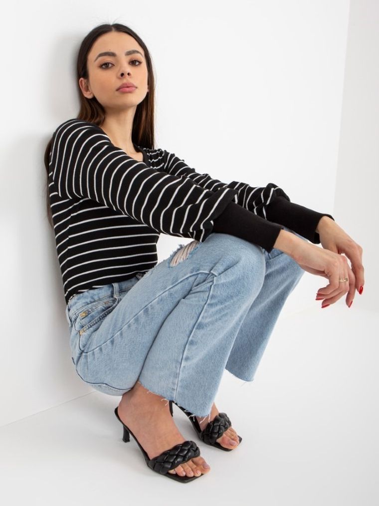 Bluzka damska z długim rękawem, czarna, Basic Feel Good