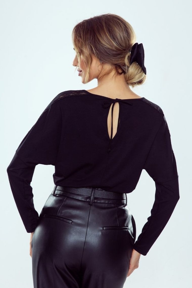Bluzka damska z długim rękawem, czarna, Becky, Eldar