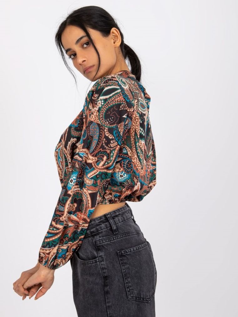 Bluzka damska z długim rękawem, czarna, Italy Moda